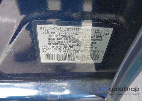 2017 Nissan Sentra S z USA, uszkodzony, nr VIN 3N1AB7AP1HY257997